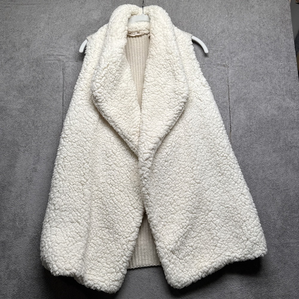 Soft Surroundings Women's‎ White Sherpa Fleece Open Front Layering Vest Large